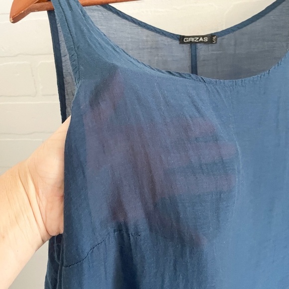 Grizas Mini Dress Tunic Sleeveless Navy Teal Blue Silk Cotton Sz L/XL - Picture 5 of 9